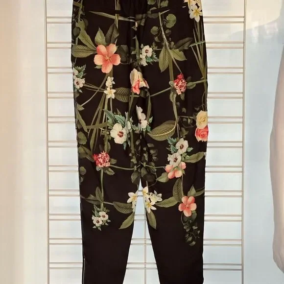 TED BAKER Floral Pant size 2 Black side pockets back zipper pocket - Picture 6 of 9